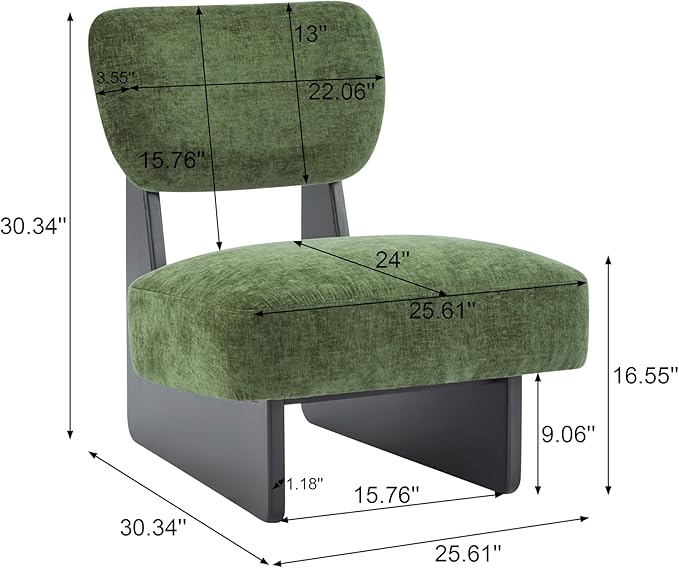 Accent Chairs Set of 2 Mid-Century Modern Chair with Polyester Upholstery Wood Base with Walnut Finish Minimalist and Stylish Accent Seating for Living Room Bedroom Balcony (Black+Green)