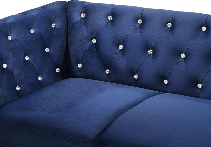 New Classic Furniture Glam Emma Velvet Two Seater Chesterfield Style Loveseat for Small Spaces with Crystal Button Tufts Royal Blue