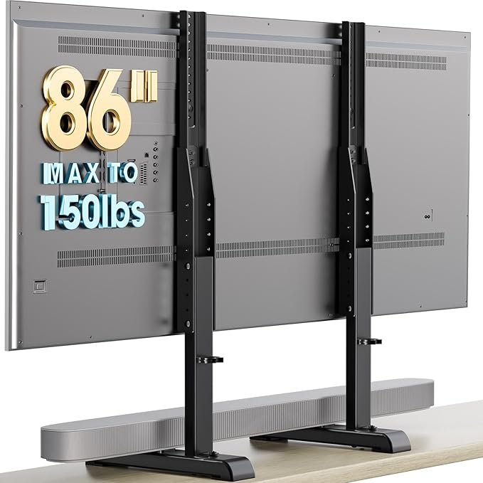 AX WABER Table Top TV Stand with Height Adjustable TV Legs Replacement for Most 37-86 Inch Flat Curved TVsSteel TV Base Feet Holds up to 150 lbs with Cable Management Max VESA 800x600mm Black