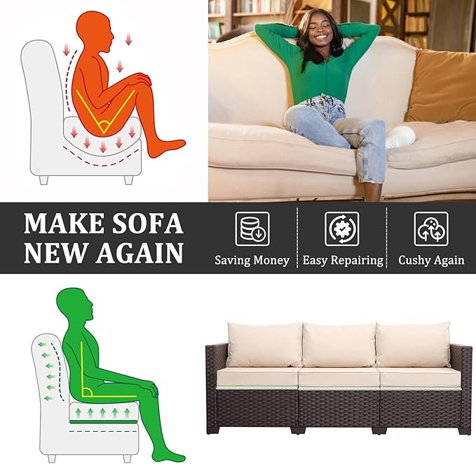HAVARGO Couch Cushion Support for Outdoor Sagging Seat 20x20x2 Inches Couch Supports for Sagging Cushions Quick-Drying and High Density Foam Sofa Cushion Support with Anti Slip Mesh Fabric Set of 2