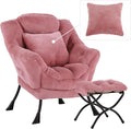 Lazy Chair with Ottoman Comfy Reading Lounge Chair with Footstool &amp Throw Pillow Modern with Armrests &amp Side Pocket for Living Room Bedroom Dorm Room Plush Dark Pink