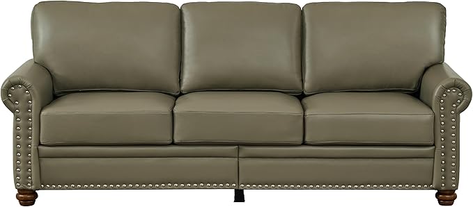 82 Faux Leather Pu Couch Underseat Storage Classic Sofa Elegance 3 Seat with Rolled Armrests Nailhead Trim Wood Legs Classic Living Room Accent Sofa 3 Seat-Grey