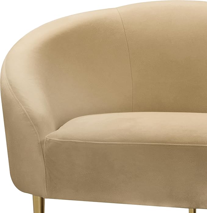 Meridian Furniture 659Camel-L Ritz Collection Modern | Contemporary Upholstered Loveseat with Rich Camel Velvet Gold Metal Legs Curved Contemporary Design 67 W x 31.75 D x 30.5 H Camel