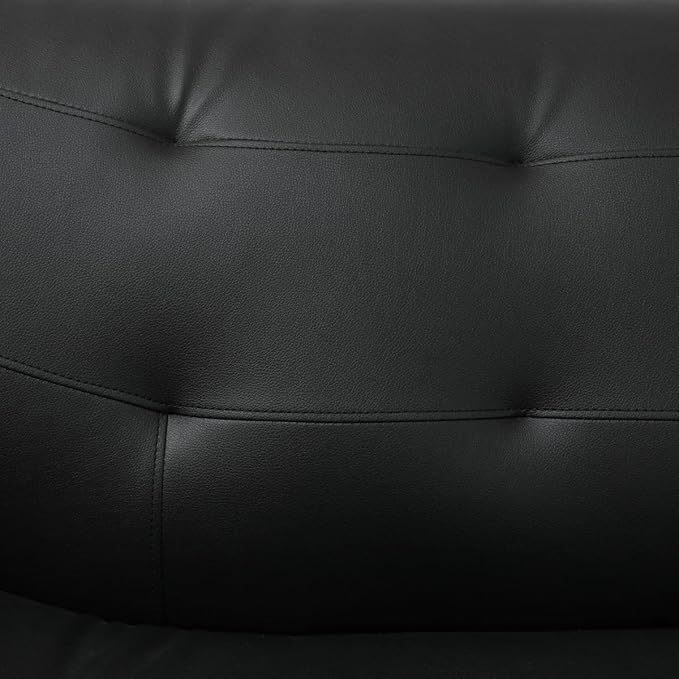 Lounge Comfy Faux Leather Sectional Sofa Modern Couch for Small Living Room/Dorm/Bedroom/Office/Apartment for Small Spaces (Black-1 Three-Piece)