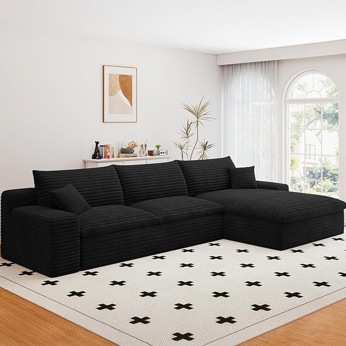 107”Cloud Sectional Couch Boneless Sofa for Living Room Modular Sectional Sofa with Deep Seat Fluffy Comfy Couch with L-Shaped Chaise No Assembly Required Comfy Upholstered Corduroy Couches