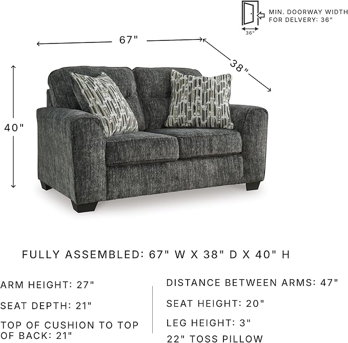 Signature Design by Ashley Lonoke Modern Loveseat with 2 Accent Pillows Gray