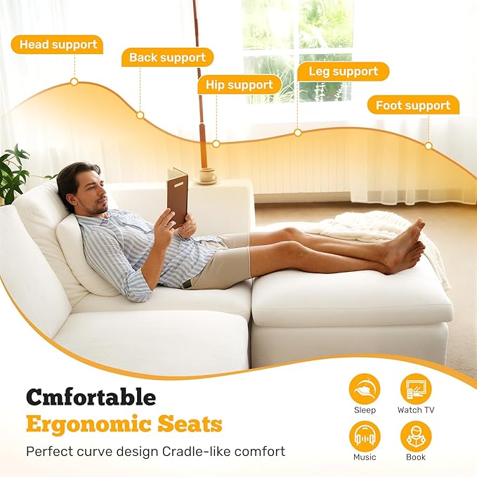 Loveseat Sofa Cloud Boneless Couches for Living Room 2 Seater Modular Sectional SofaOversizedBeige Chenille