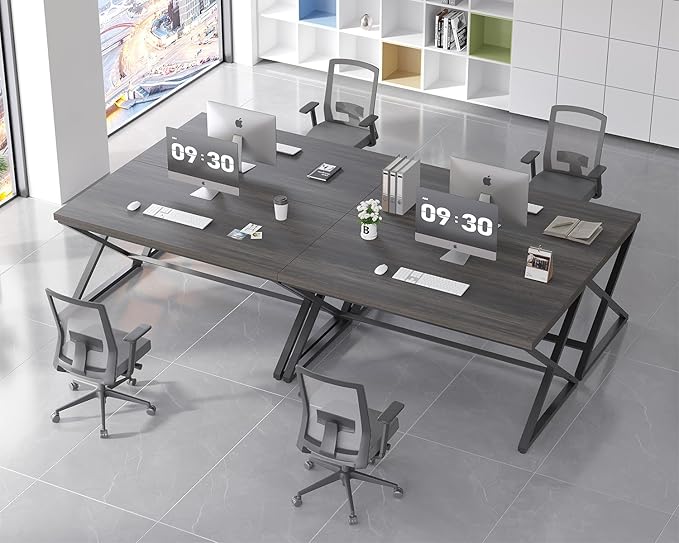 IBF Grey Home Office Desk Modern Computer Desk for Writing Study Wood Metal Rustic Pc Gaming Executive Work Desk Industrial Workstation Computer Table in Bedroom Dark Gray Oak 55 Inch