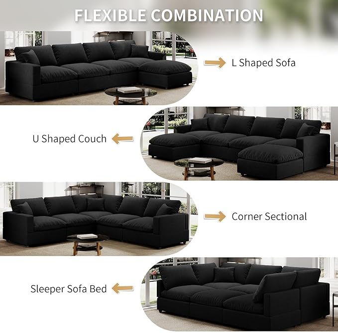 OttomanDown Fill Comfort FootrestCloud Modular Sectional Sofa for Living RoomApartmentOffice Black