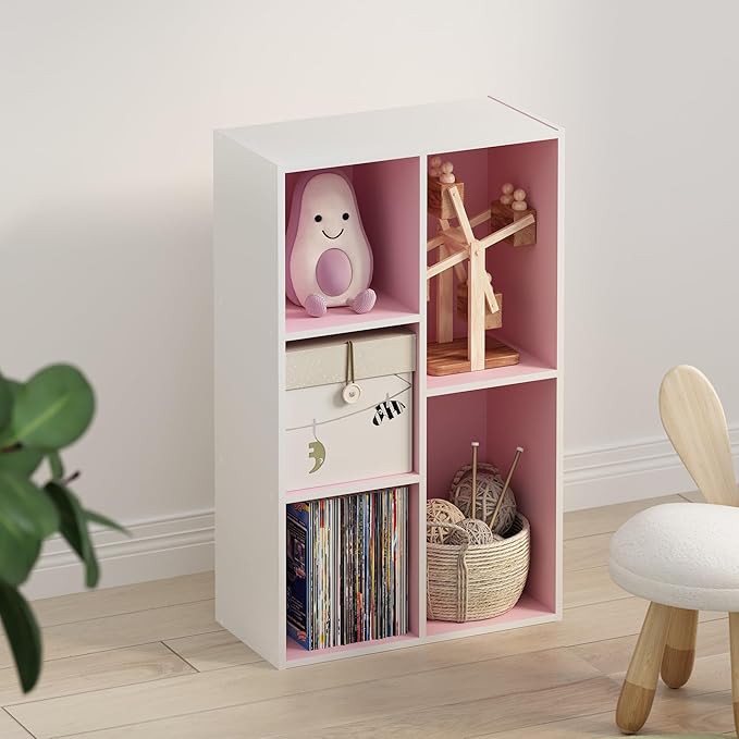 Furinno TOMI TV Stand 5-Cube Entertainment Center with Open Shelf Reversible TV Console for Living Room Bedroom Home Office Pink