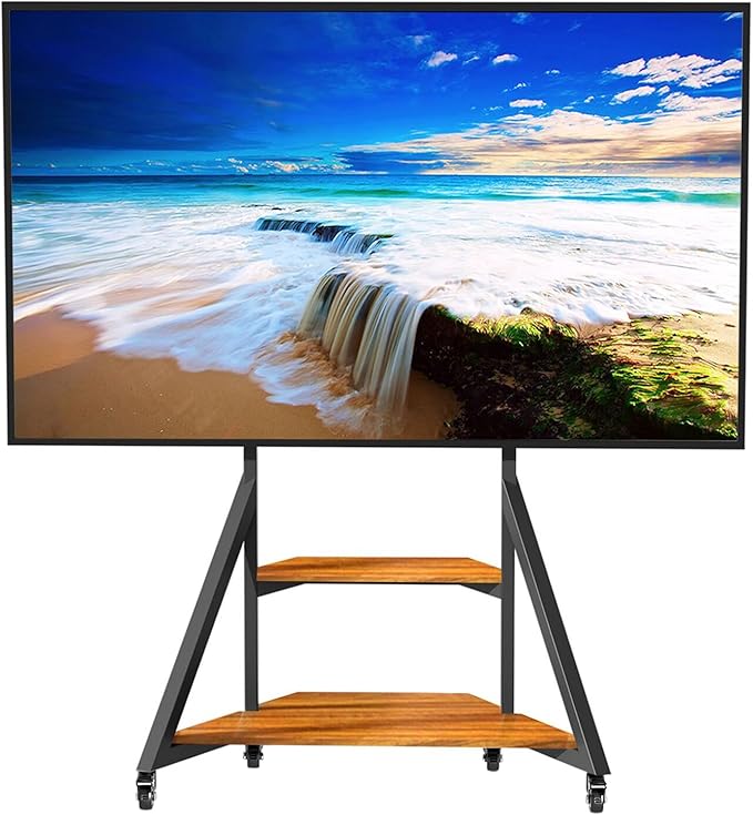 Floor TV Stand for 40-75 Inch TVs Adjustable Heights TV Mount Stands with Large Wood Shelf and Wheels Modern Living Room Rolling TV Stand Up to 180 lbs VESA 600x400mmWalnut(VC-Z1187)