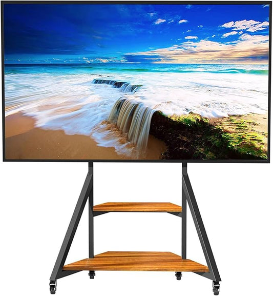 Floor TV Stand for 40-75 Inch TVs Adjustable Heights TV Mount Stands with Large Wood Shelf and Wheels Modern Living Room Rolling TV Stand Up to 180 lbs VESA 600x400mmWalnut(VC-Z1187)