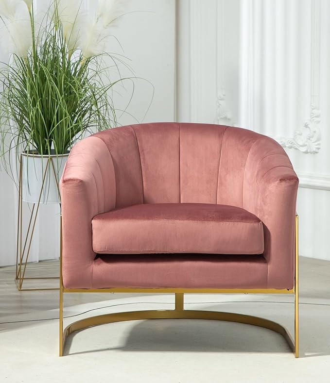 Velvet Modern Accent Armchair - Luxury Gold Frame | Versatile Seating for Living Room Bedroom Office Rose