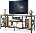Gizoon TV Stand for 55-65 Inch TVs 3-Tier Industrial Media Entertainment Center with Open Shelves Metal Frame 59.8'' Solid Wood Table top for Living Room Bedroom Office Grey