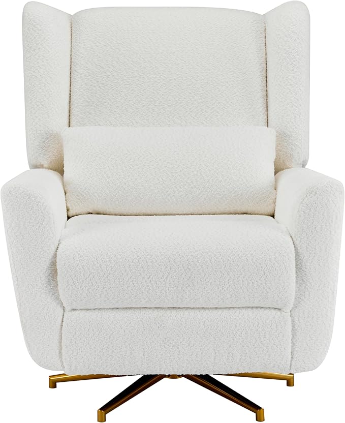 Christopher Knight Home Dolia Boucle Fabric Upholstered 360° Swivel Chair Push-Back Power Recliner Chair Iron Recliner Sofa with Rotation Living Room Lounge Sofa Adjustable Backrest Beige+Gold