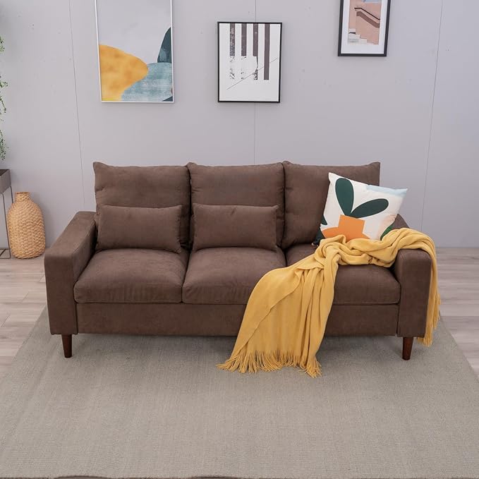 Panana 3 Seat Designer Sofa Couch Linen Fabric Wood Legs Brown