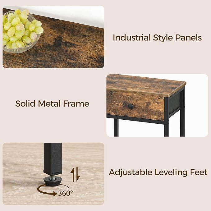 TV Stand with 3 Fabric Drawers for up to 50 Inch TV 47.2 Industrial Media Console Entertainment Center with Shelves for Living Room Bedroom Home Office Rustic Brown and Black DS12BR