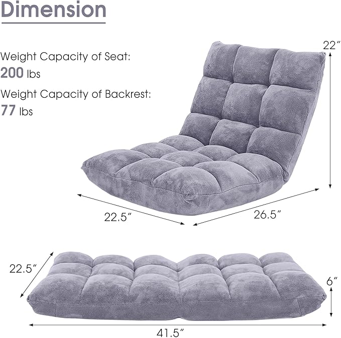 Giantex Folding Floor Chair with Back Support 14 Adjustable Position Padded Sleeper Bed Couch Recliner Gaming Floor Chairs for Adults Meditation Living Room (Grey)