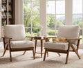 HNY Set of 2 Mid Century Accent Chair Faux Leather Upholstered Armchair with Wood Frame and Canvas Cushions Leisure Reading Chair Slipper Chair for Living Room Bedroom Beige
