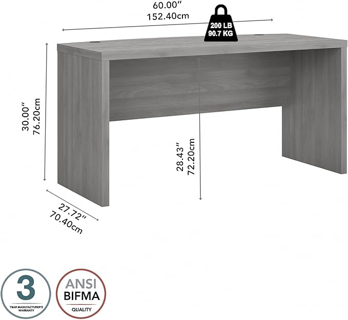 Bush Business Furniture Bow Front Desk with Wire Management | Echo Collection Office Computer Table for Home Office with Quick-to-Assemble Hardware | 60Wx28Lx30H