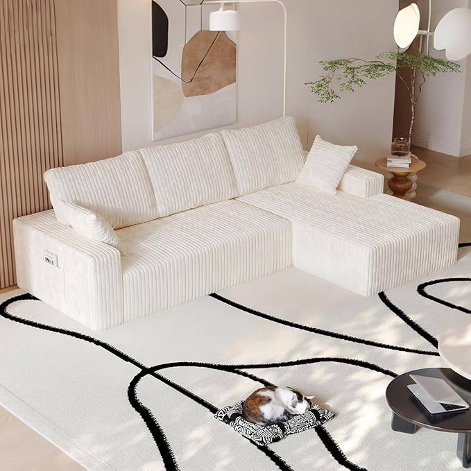 108” L Shape Sectional Boneless Couch35D Sponge Comfy 3 Seat SofaCloud Thickened FlannelModular Couches for Living RoomNo AssemblyDeep SeatOversized Chaise (White 108 Right Chaise)