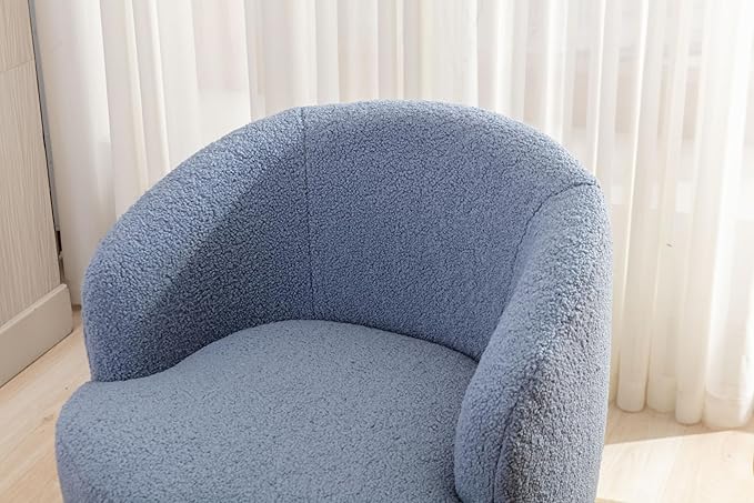 Swivel Barrel Accent Chair 360° Swivel Chair with Black Powder Coating Metal Ring Small Leisure Chair Single Sofa Chair for Living Room Hotel Bedroom Office Coffee Shop (Light-Blue + Wool)