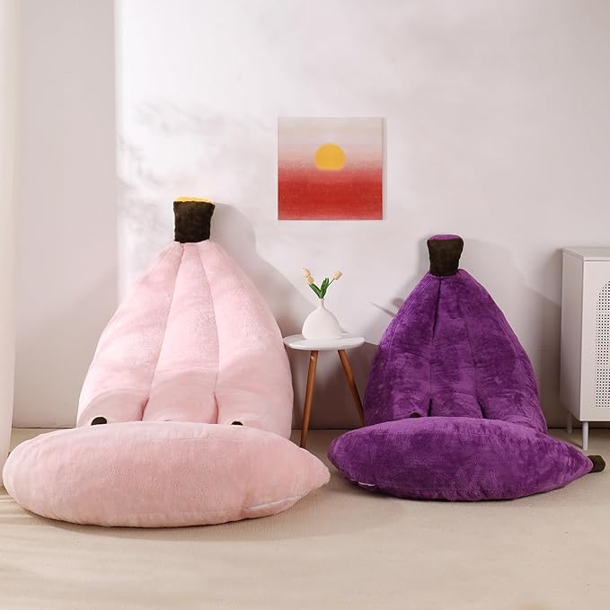 Banana Bean Bag Chair with Ottoman Floor Sofa Bed with Footrest Comfy Convertible Lounger for Teens &amp Adults Plush Couch for Bedroom Living Room or Dorm M-Violet