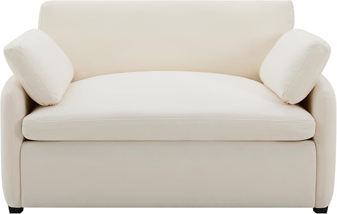 50 * 43” Oversized Modern Accent Chair Ultra Wide and Deep Seat Single Sofa Chair Chenille Soft Comfy Armchair with Two Throw Pillows for Living Room Apartment Dorm Office (White)