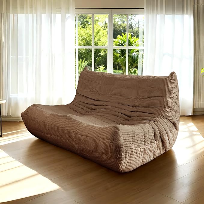 Fireside Loveseat Mid-Century Armless Sofa — Twin-Size Floor Lounger in Soft Premium Corduroy Foam-Filled Accent Chair for Living Room or Bedroom (Brown Two Seater)