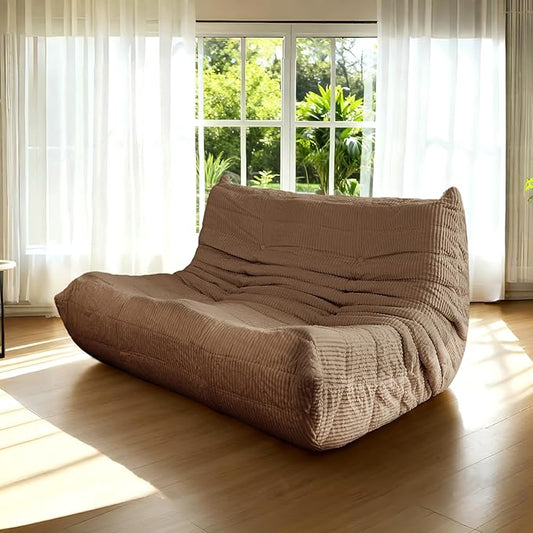 Fireside Loveseat Mid-Century Armless Sofa — Twin-Size Floor Lounger in Soft Premium Corduroy Foam-Filled Accent Chair for Living Room or Bedroom (Brown Two Seater)