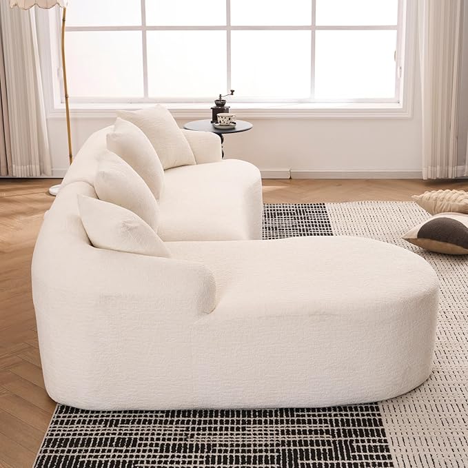 98.8 Curved Sectional Sofa with ChaiseL-Shape Sofa Lounge ChaiseBoneless Couch L Shape for Living RoomWood Grain Chenille FabricNo Installation Requirement