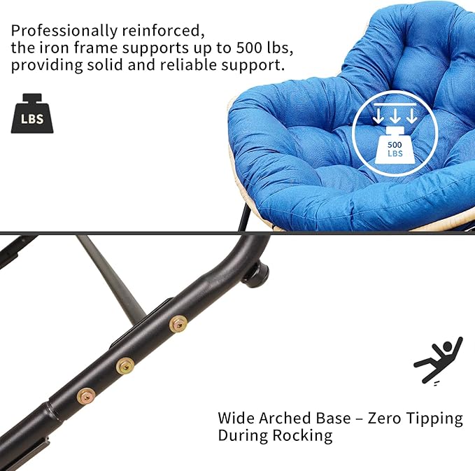 Outdoor Rocking Chair Patio Egg Rocking Chair Indoor Papasan Chair Rattan Wicker Lounge Chair Modern Royal Chair for Bedroom Living Room Porch GardenLawn-Beige (Blue)