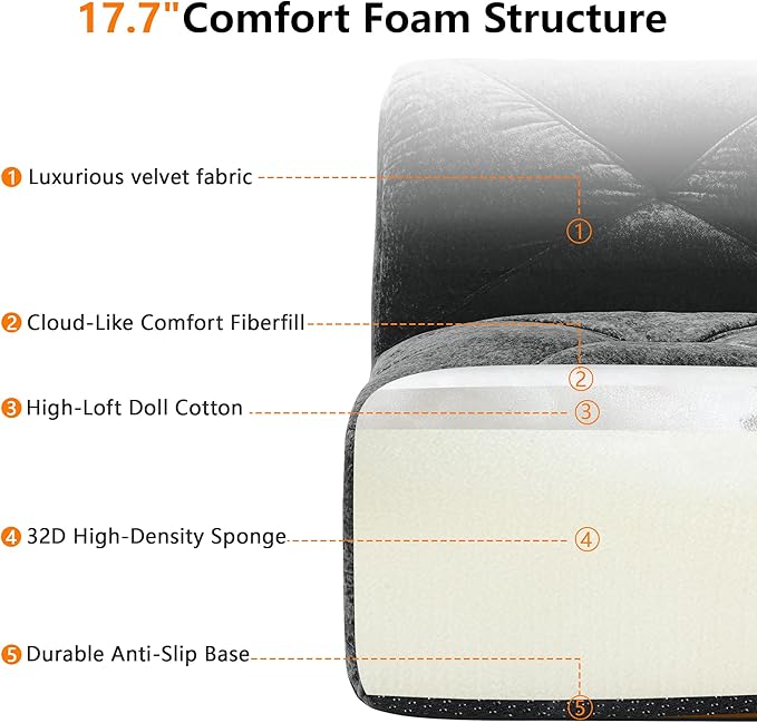 110-Inch Cloud Sectional Couches L-Shaped 4 Seat Boneless Modular Sofa with Ottoman Velvet Tufted Upholstered Boneless Couch Floor Full Foam Sofas for Living Room