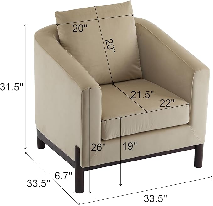 Christopher Knight Home Upholstered Club Chair Comft Accent Chair Soft Armchair Reading Single Sofa with Wood Legs Barrel Lounge Chair for Living Room Bedroom Home Rest 33.5 x33.5x31.5 Camel