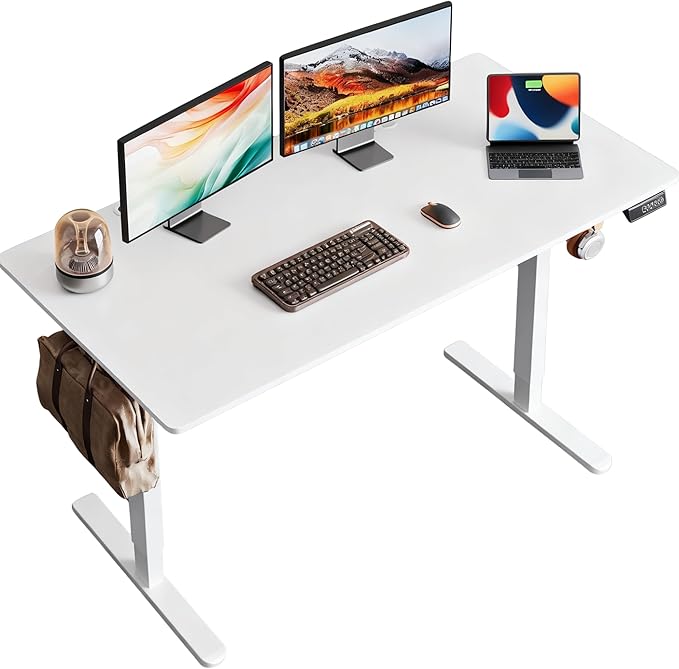 DEVAISE 55 x 28 Inch Whole Piece Standing Desk Seamless Desktop Electric Standing Desk Office Computer Desk with Adjustable Height 3 Preset Memory Sit Stand up Desk for Home Office (White)