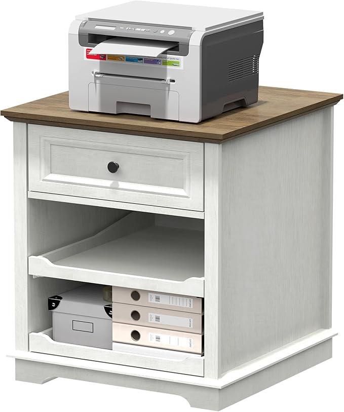 Lateral File Cabinet 3 Drawer File Cabinet with Charging Station Printer Stand with Open Adjustable Storage Shelves Lateral Filing Cabinet for Home Office