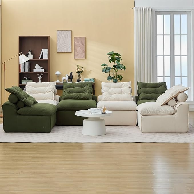 JUSTONE Modular Floor Sofa 2-Seater Armless Chair with Neck Pillow Soft Corduroy Fabric for Living Room Apartment Guest Room Black