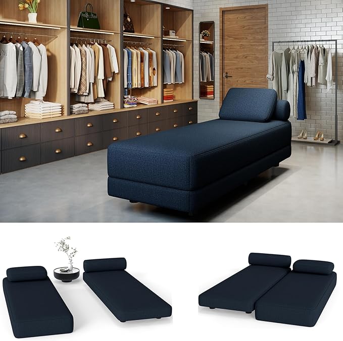 Upholstered Daybed30'' Wide Convertible Day Bed Twin to QueenExtendable Daybed Sofa Day Bed Couch for Small Space Guest Room (1 PolysterDark Blue)