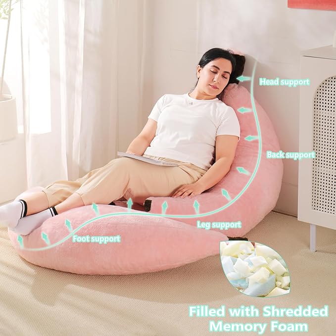 Banana Bean Bag Chair with Ottoman Floor Sofa Bed with Footrest Comfy Convertible Lounger for Teens &amp Adults Plush Couch for Bedroom Living Room or Dorm M-Pink