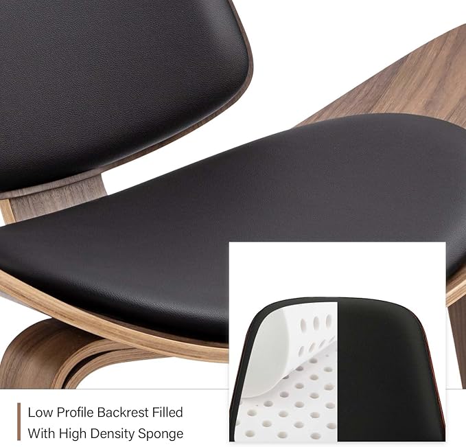 Mid Century Modern Shell Lounge Chair PU Leather Tripod Plywood Classic Design Solid Wood Accent Chairs for Living Room Reading Lounge Office Salon