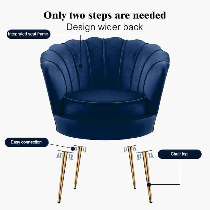 DAGONHIL Mid Century Modern Upholstered Accent ChairRetro Leisure Velvet Single Sofa with Golden Metal Legs for Living Room/Bedroom(Navy Blue)