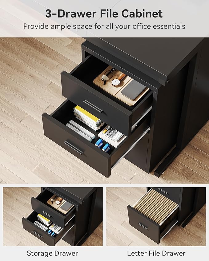 Tribesigns L-Shaped Executive Desk with File Cabinet 83 Inch Large Corner Computer Desk with Drawers Industrial Business Furniture Work Desk for Home Office (Black)