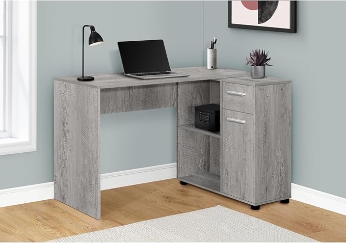 L-Shaped Corner Computer Desk - Modern Home Office Work Station with Storage Drawers Grey Laminate