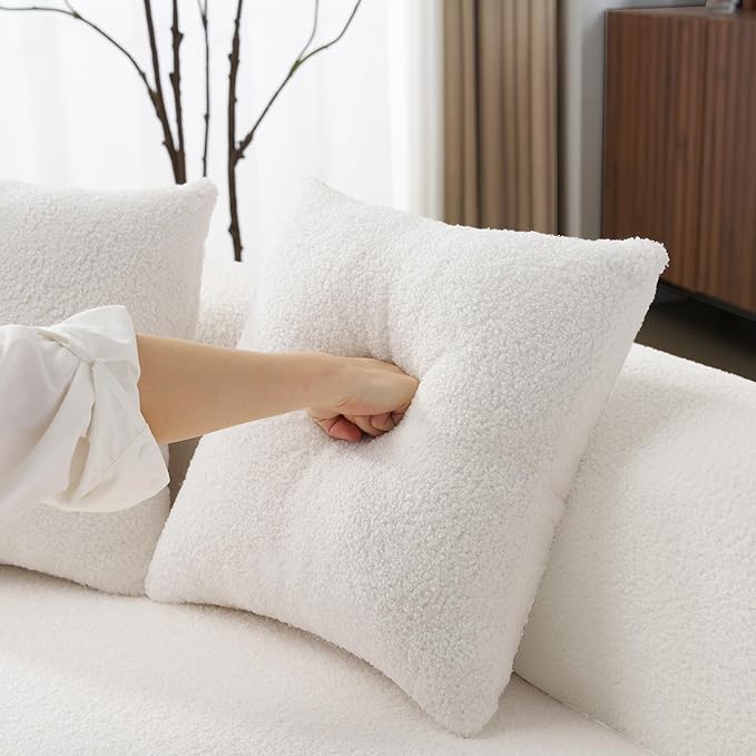 106.7 Curved Loveseat Sofa for Small Spaces - Plush Teddy Fleece Fabric Modern Love Seat with Pocket Springs &amp Memory Foam Boneless Floor Couch Set Living Room Studio 38.6 Extra Deep Seat (Whi