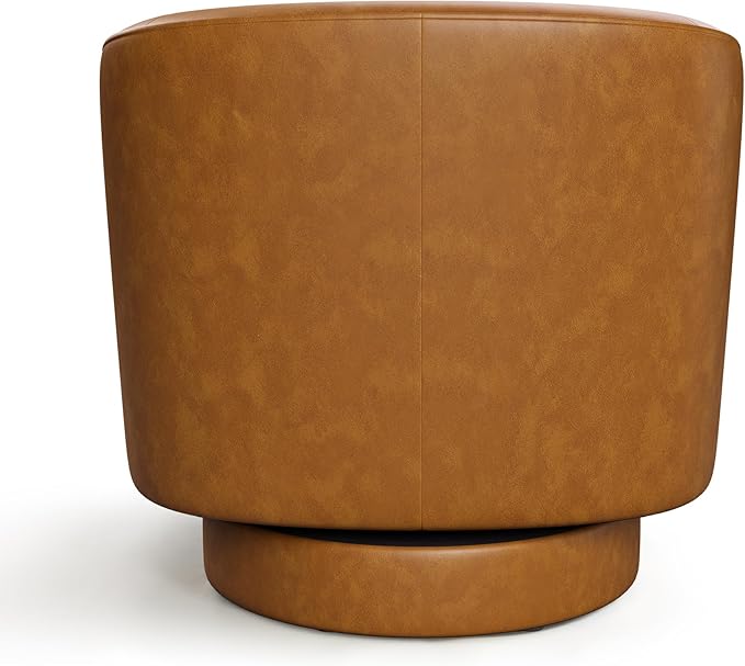 Swivel Barrel Accent Chair Round Faux Leather Living Room Arm Chairs Modern Upholstered Comfty Reading Nook Chairs for Bedroom Small Club Armchair Single Sofa Side Chair Brown