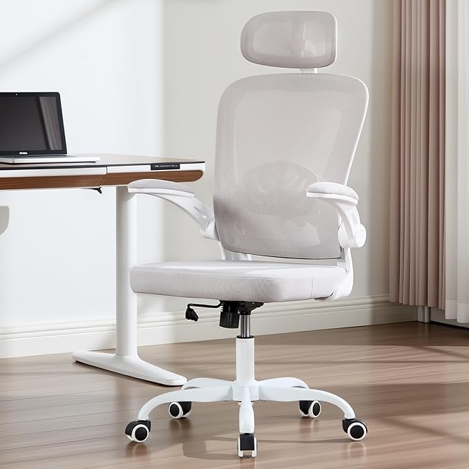Ergonomic Office Chair with 3D Adjustable Lumbar Support Mesh High Back 75° Rotating Headrest Rocking Function 300lbs Capacity Black/White (White)