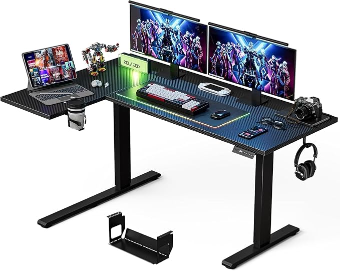 Muvai L Shaped Standing Desk with Cable Management Tray 71 Inch Height Adjustable Electric Standing Corner Desk Sit Stand Up Work Table for Home Office Reversible Splice Board Black Carbon