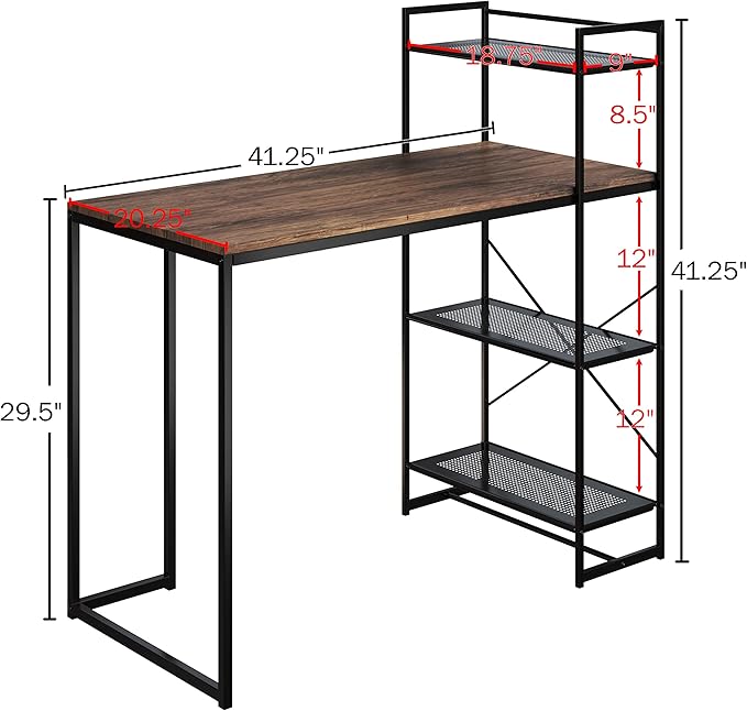 Lavish Home All-in-One Computer Desk with Shelves – Modern Industrial Style Wood and Steel for Home Office Bedroom or Craft Table