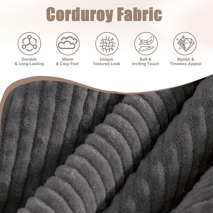 48 Corduroy Loveseat Sofa Small Couches for Living Room Green Couch for Bedroom Apartment Dorm 2 Seater Mini Sofa with Side Pocket High Rebound Sponge Cushion Easy Assembly (Grey)