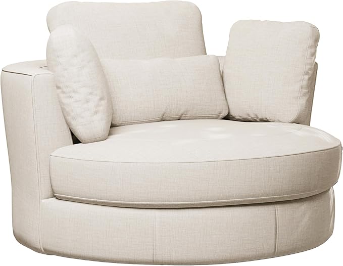Chifee &amp Vingol 50.2 Oversized Swivel Accent Chair Upholstered Round Barrel Chair with Pillows Swivel Chairs for Living Room BedroomChenilleBeige